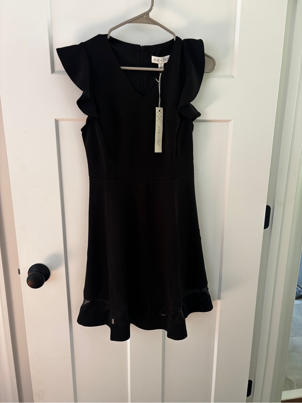 A.L.C. Black V-Neck Ruffle Hem Dress